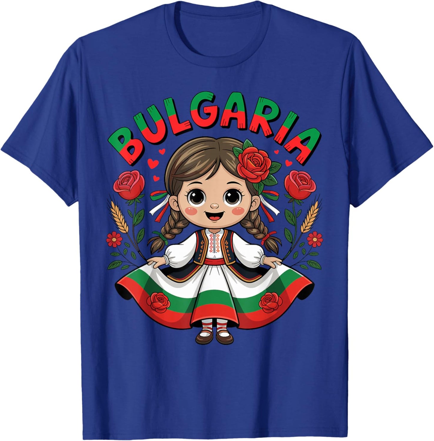 Cute Bulgarian Girl in Traditional Folk Dress for Kids T-Shirt - T-Shirt | Royal
