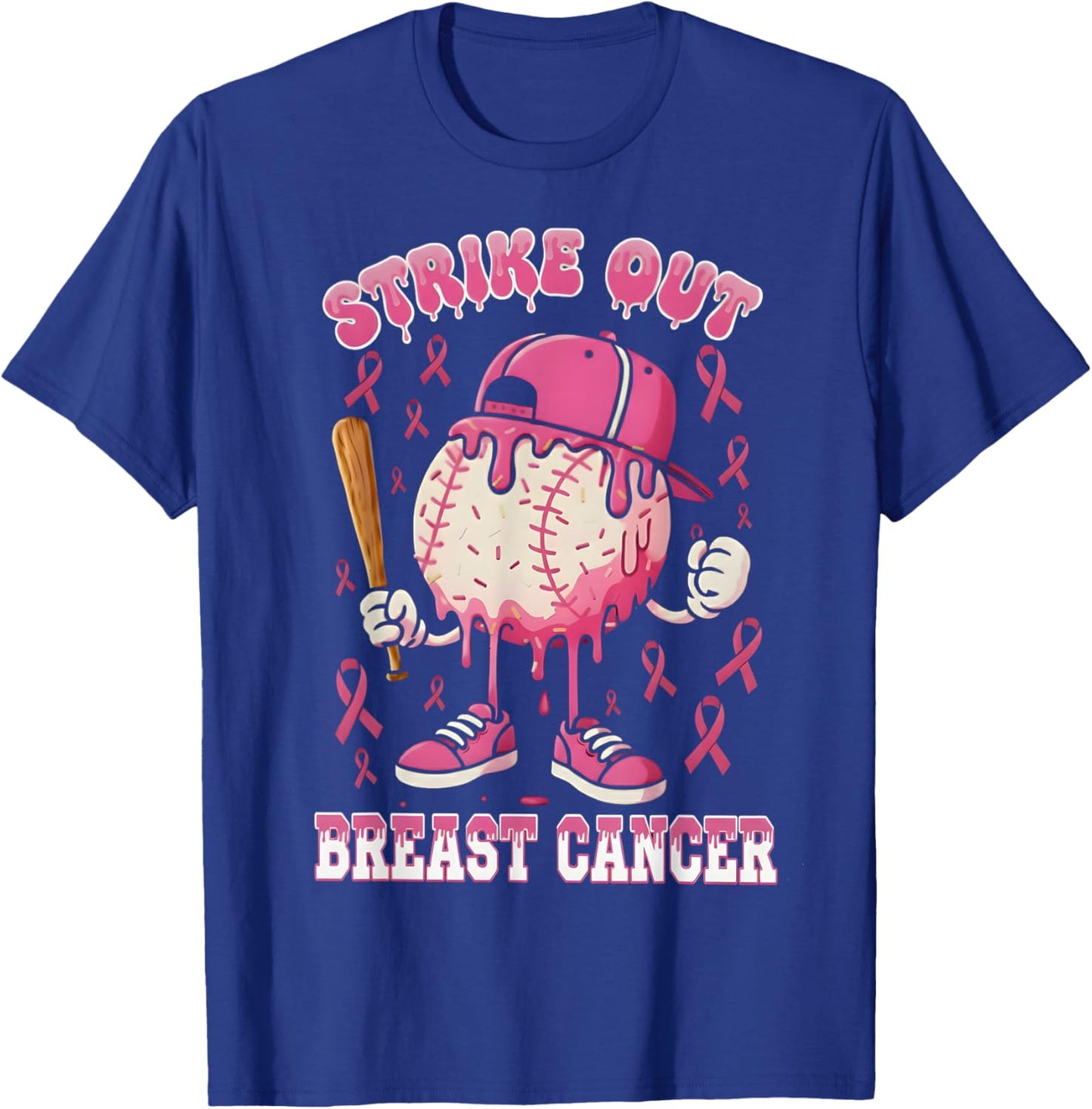 Baseball Drip Ice Cream Strike Out Breast Cancer Awareness T-Shirt - T-Shirt | Royal