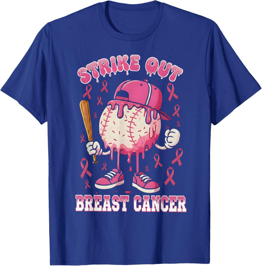 Baseball Drip Ice Cream Strike Out Breast Cancer Awareness T-Shirt - T-Shirt | Royal