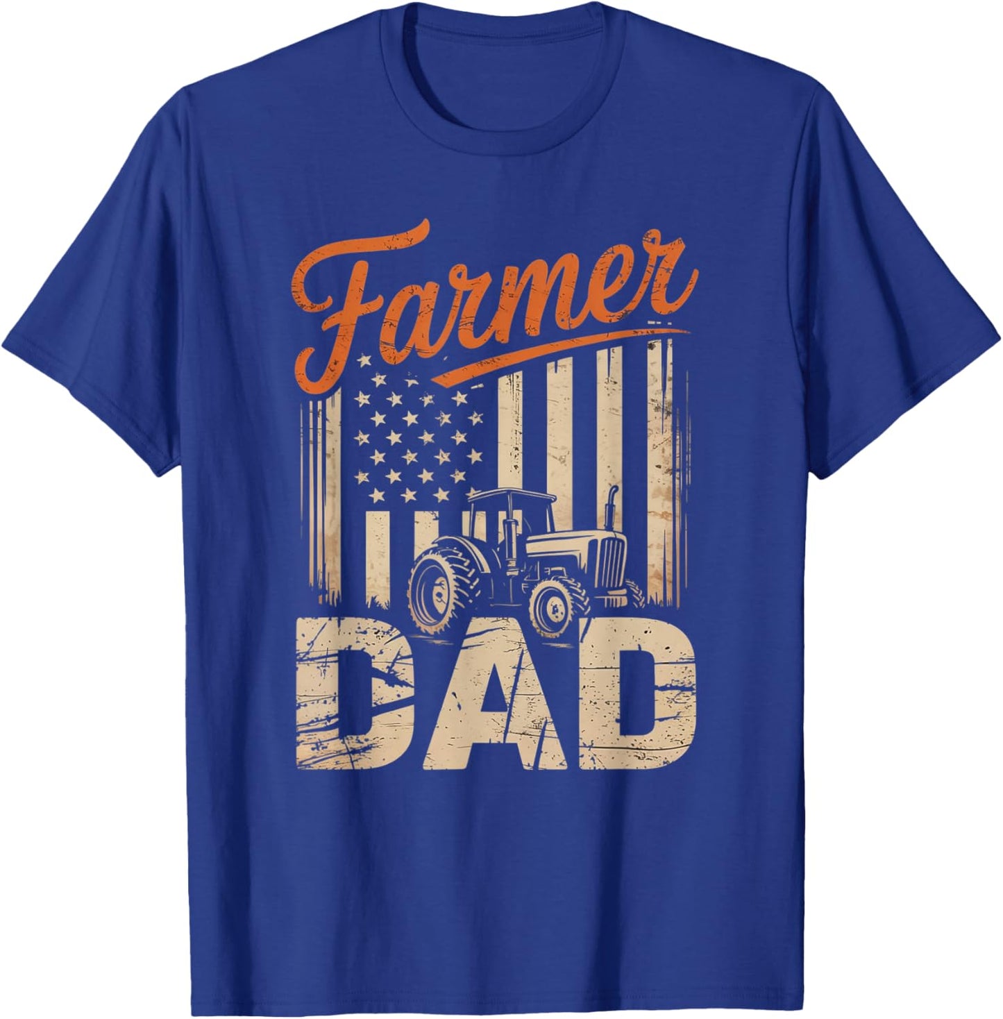 Farmer Dad Tractor and American Flag Fathers Farming T-Shirt - T-Shirt | Royal