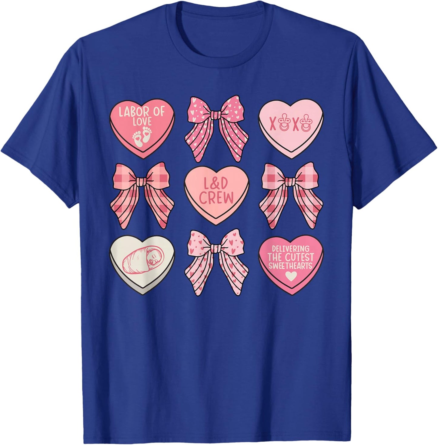Labor and Delivery Nurse Valentine Hearts Coquette L&D Nurse T-Shirt - T-Shirt | Royal