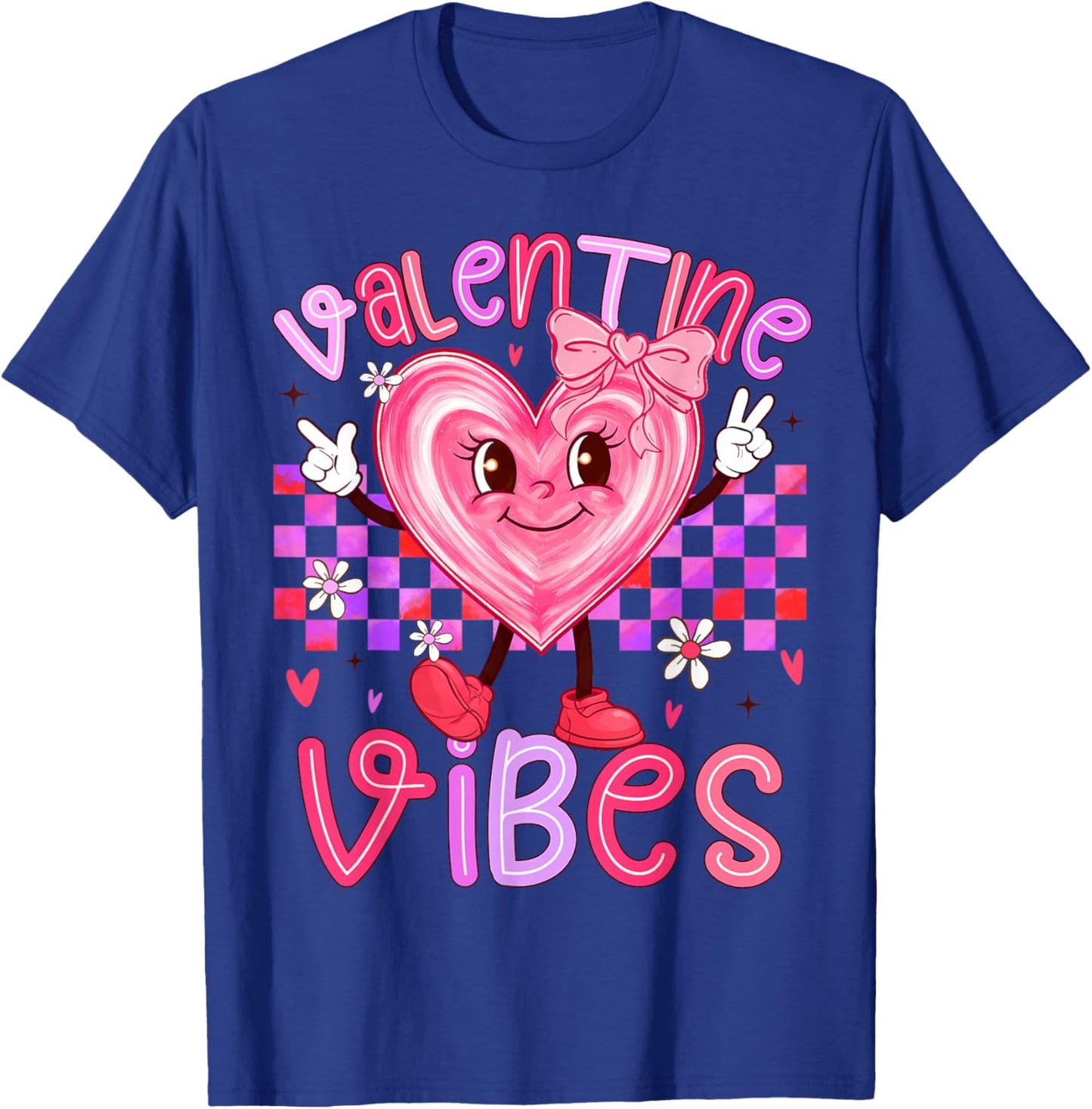 Valentine Vibes Cute Girl Happy Valentines Day Preppy T-Shirt - T-Shirt | Royal