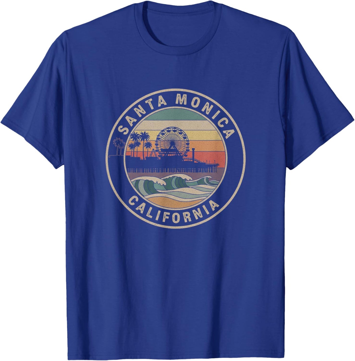 Retro Santa Monica California Drawing Art Design T-Shirt - T-Shirt | Royal