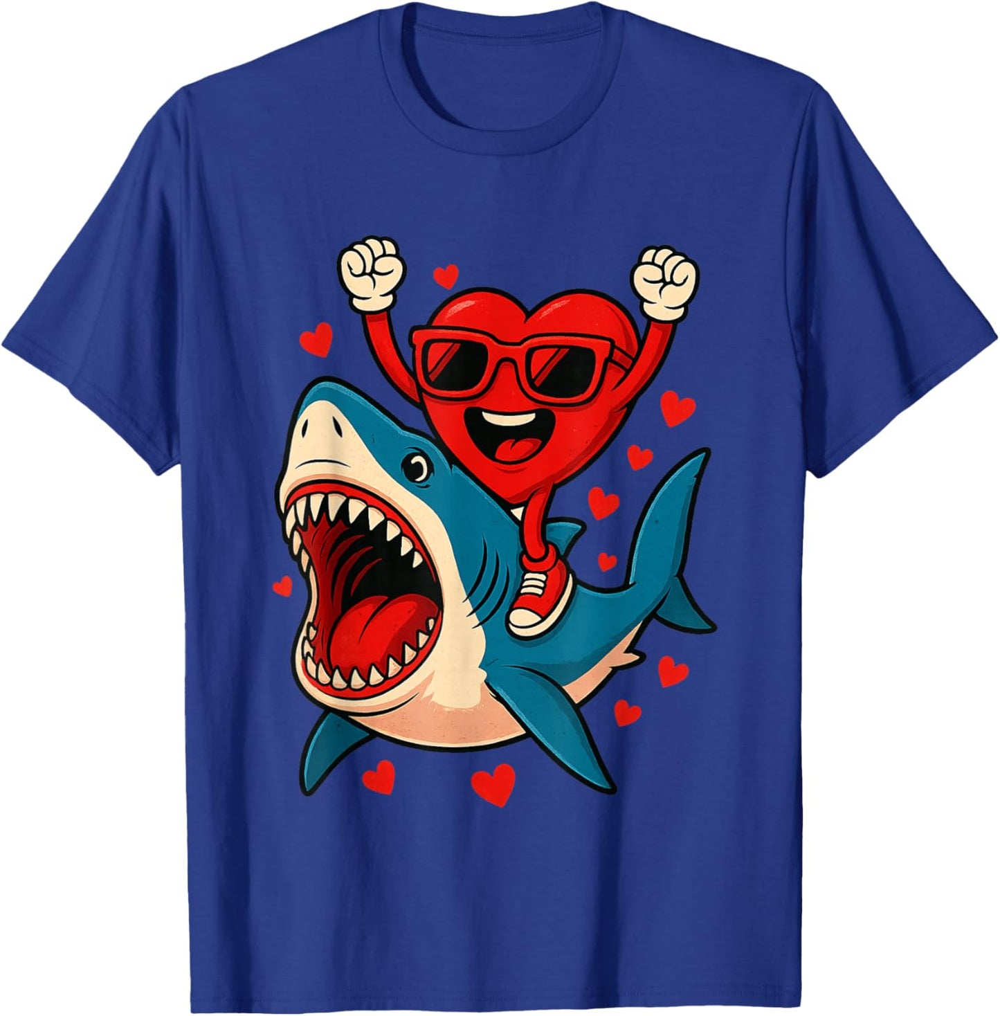 Valentines Day Heart Riding Shark Funny Toddler Boys Kids T-Shirt - T-Shirt | Royal