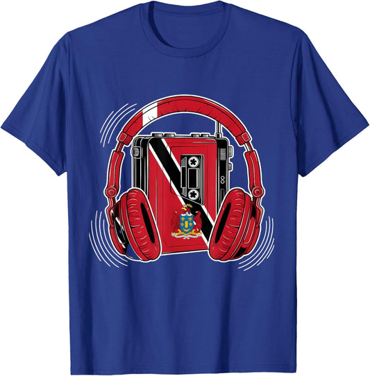 Trinidad and Tobago Flag Headphones Trini Roots Trinidadian T-Shirt - T-Shirt | Royal
