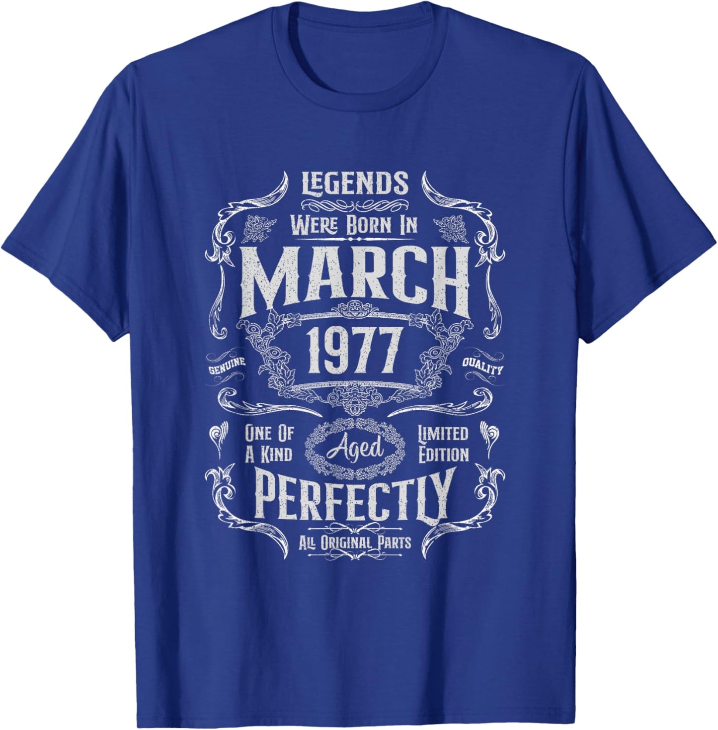 Vintage 49th Birthday Legends were Born in March 1977 T-Shirt - T-Shirt | Royal