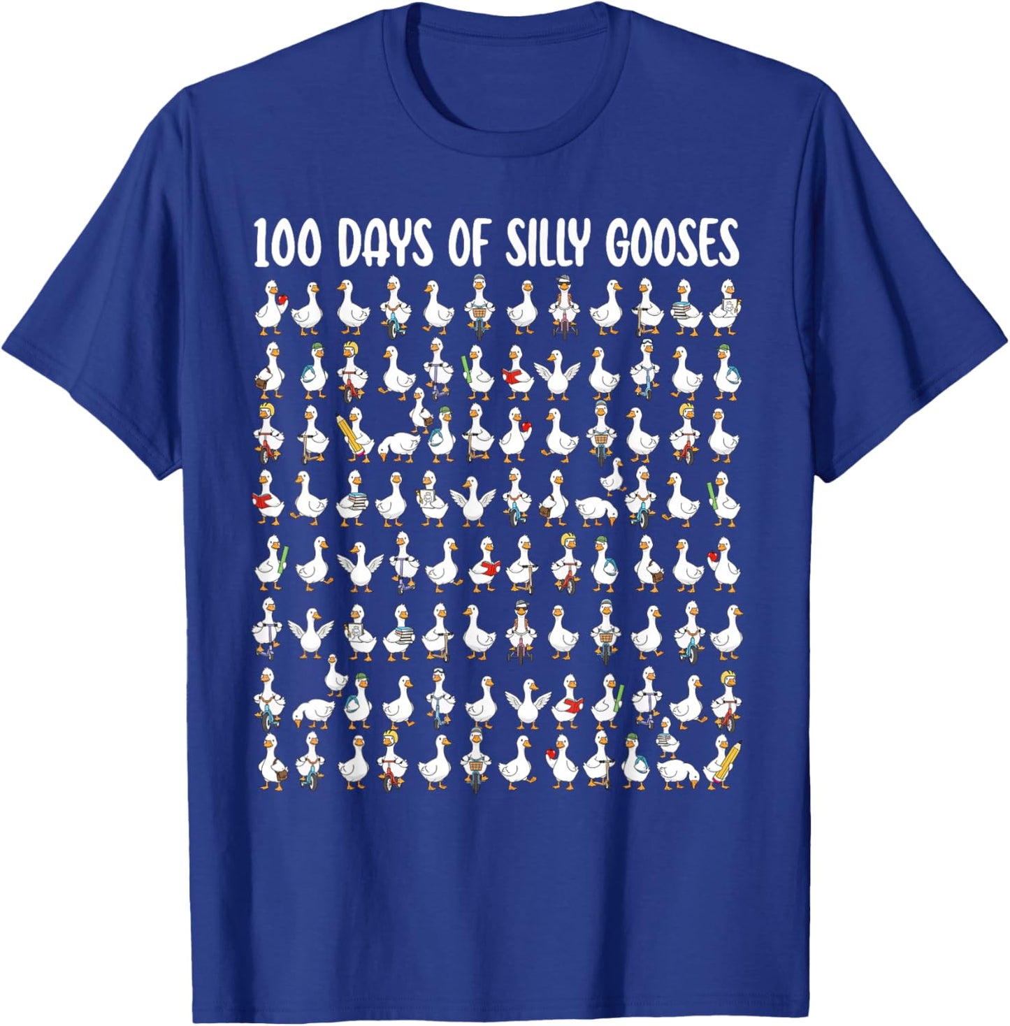 100 Days of Silly Gooses Funny 100th Day of School Teacher T-Shirt - T-Shirt | Royal