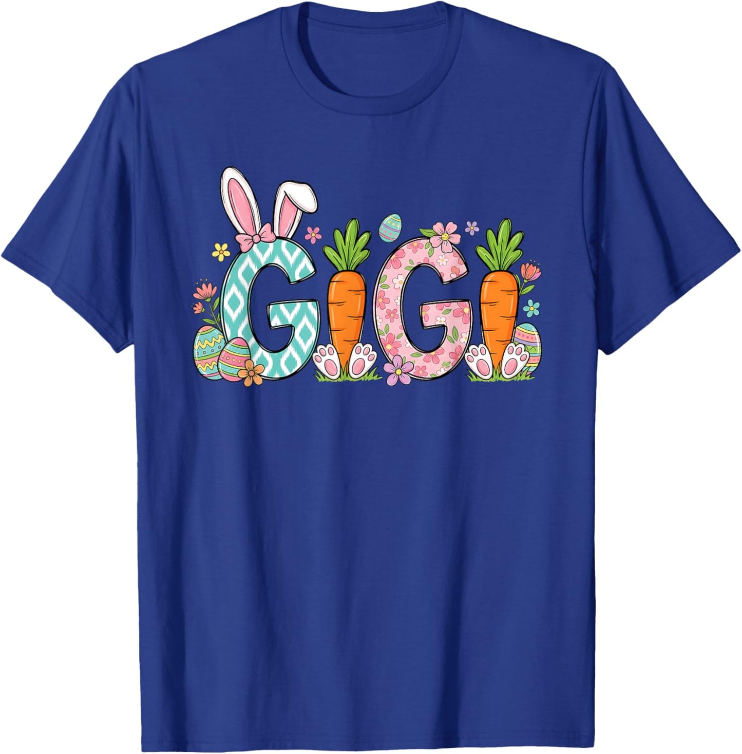 Gigi Easter Bunny Ears Carrots Eggs Spring Floral Grandma T-Shirt - T-Shirt | Royal