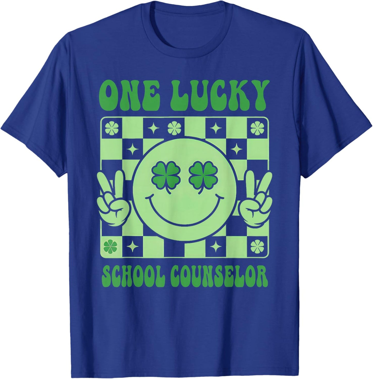 Groovy Shamrock One Lucky School Counselor St Patricks Day T-Shirt - T-Shirt | Royal