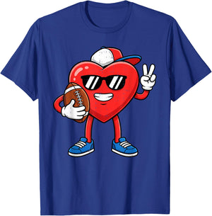 Boy Valentines Day Heart American Football Boys Men Kids T-Shirt - T-Shirt | Royal