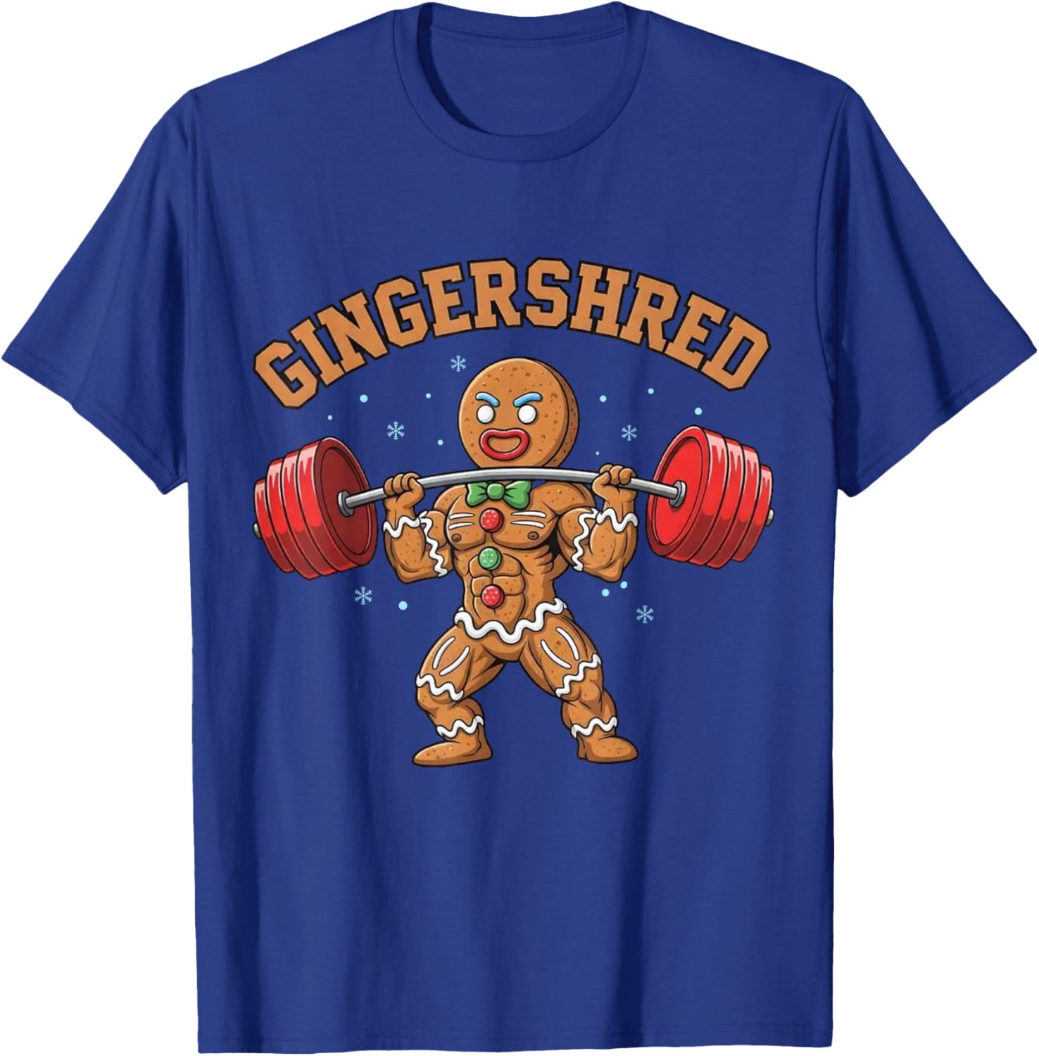 Gingershred Funny Gingerbread Weightlifting Christmas Gym T-Shirt - T-Shirt | Royal