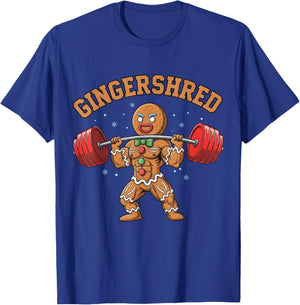 Gingershred Funny Gingerbread Weightlifting Christmas Gym T-Shirt - T-Shirt | Royal