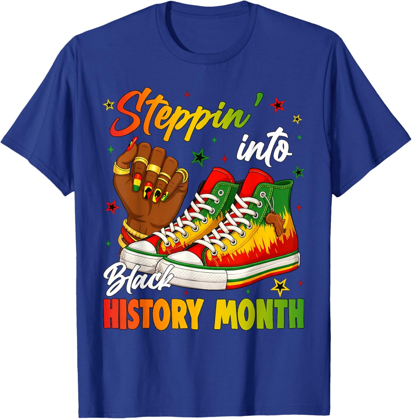 Steppin' Into Black History Month Black Sneakers Women Girls T-Shirt - T-Shirt | Royal
