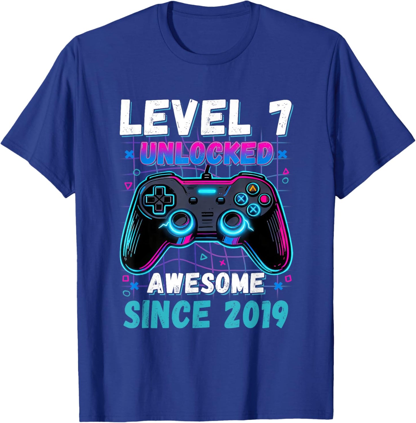 Level 7 Unlocked Awesome Since 2019 Seven 7th Birthday Boys T-Shirt - T-Shirt | Royal