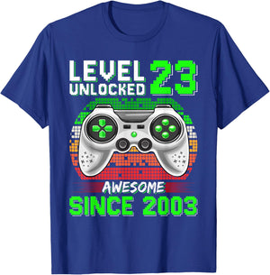 Level 23 Unlocked Awesome Since 2003 Video Gamer 23rd Bday T-Shirt - T-Shirt | Royal