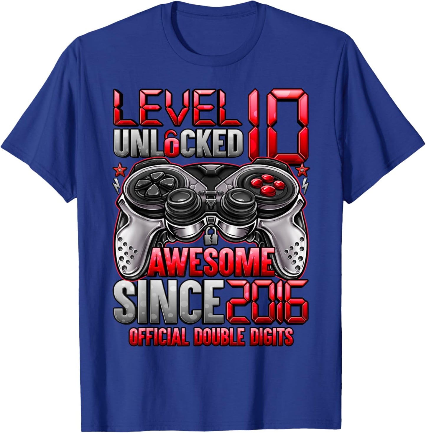 Official Double Digits Level 10 Unlocked 10th Birthday Boy T-Shirt - T-Shirt | Royal