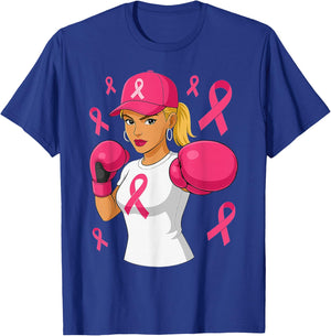 Breast Cancer Fighter Survivor Pink Ribbon Boxing Woman T-Shirt - T-Shirt | Royal