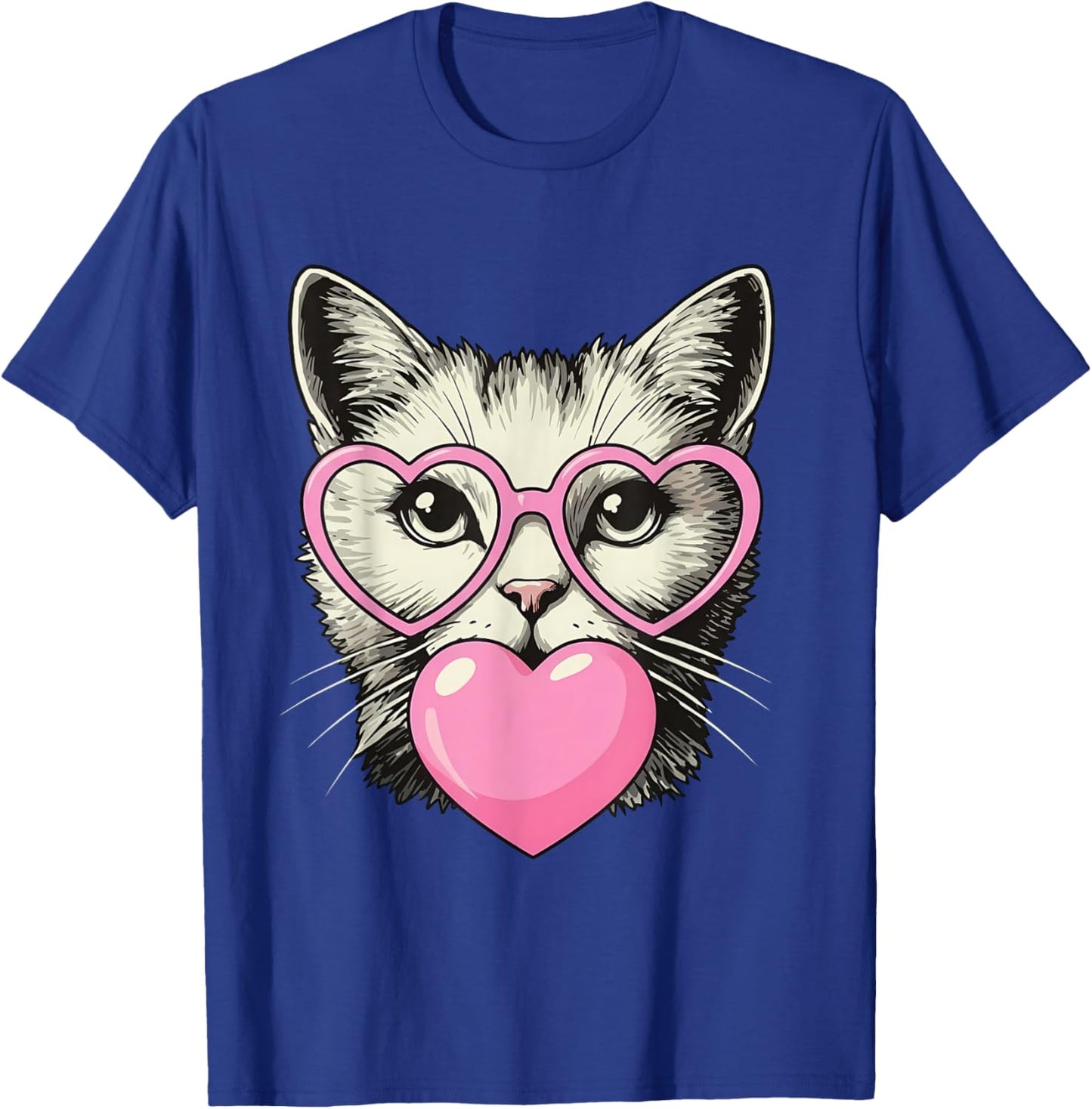 Cute Cat Blowing Pink Valentine Heart Bubble Gum T-Shirt - T-Shirt | Royal