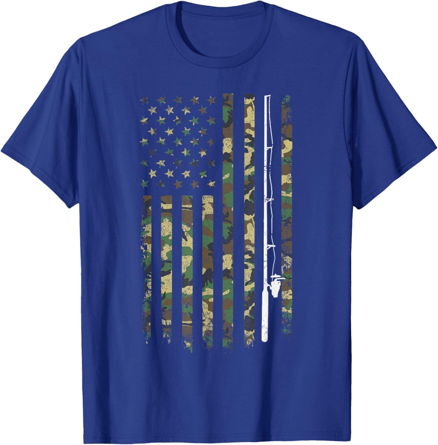 Fishing Camouflage US American Flag Bass Fish Fisherman Camo T-Shirt - T-Shirt | Royal