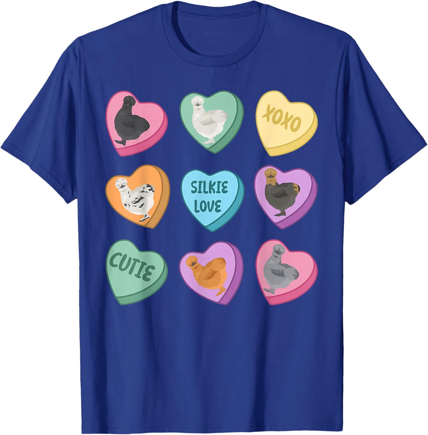 Cute Silkie Chicken Heart Candy Valentine Day Farm Animal T-Shirt - T-Shirt | Royal