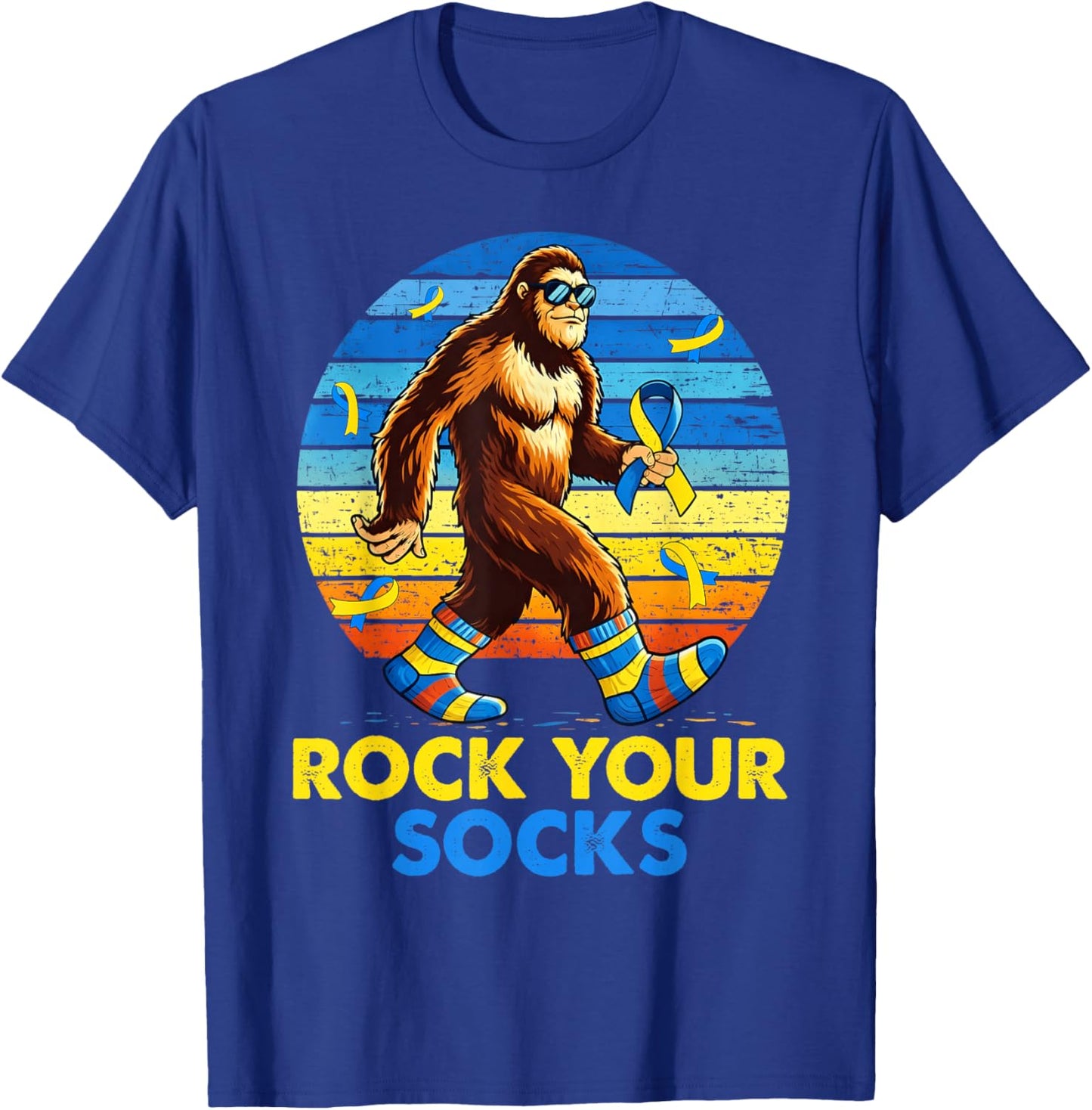 Rock Your Socks Bigfoot Down Syndrome Awareness Boy Girl T-Shirt - T-Shirt | Royal