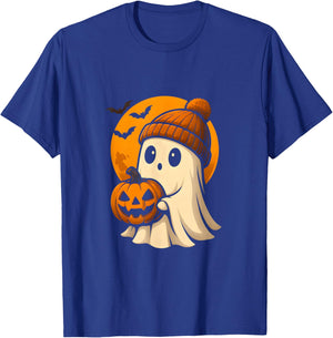 Cute Ghost with Pumpkin for Halloween Costume Party Spooky T-Shirt - T-Shirt | Royal