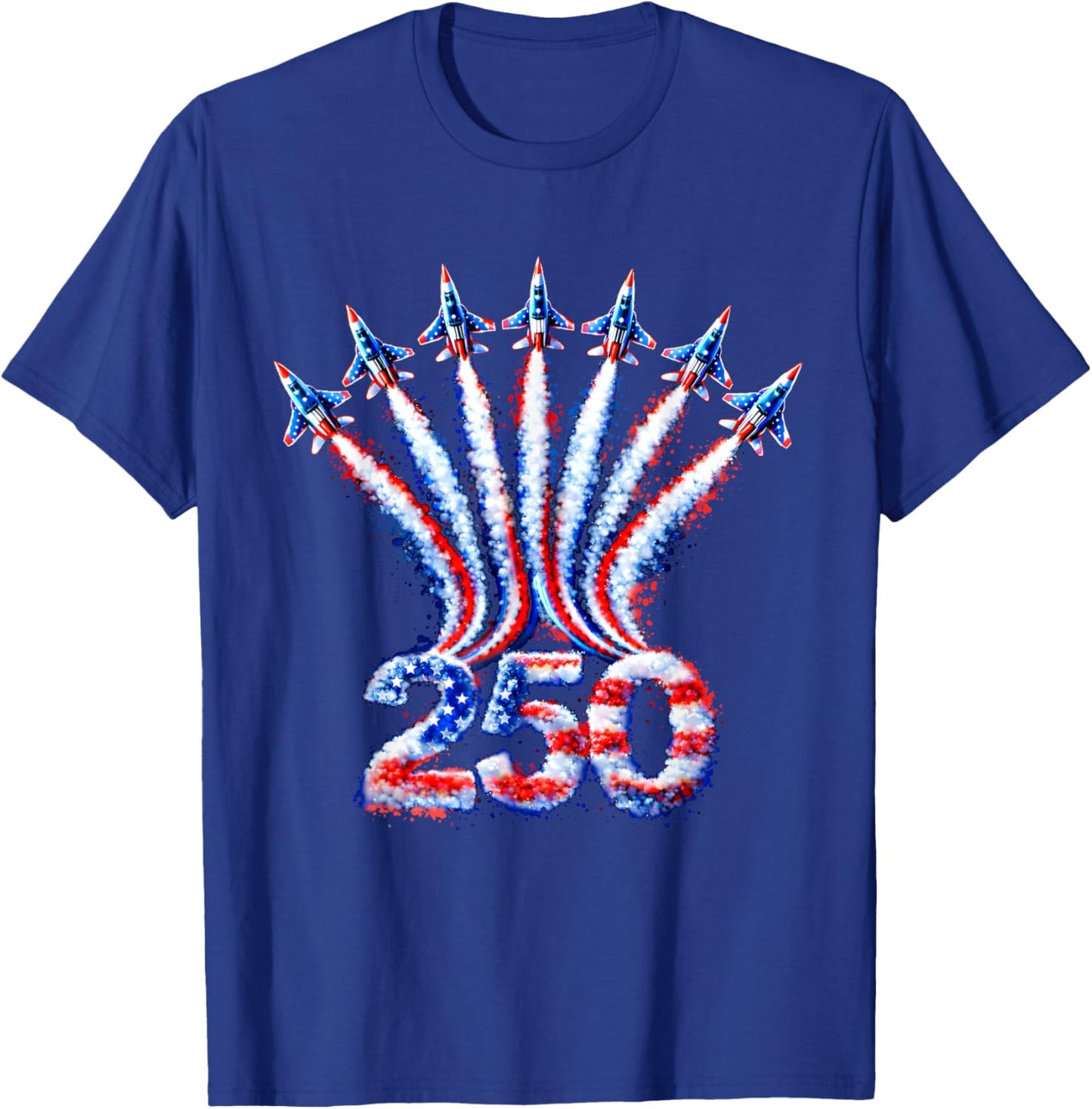 Fighter Jet Airplane USA Flag 250 Years American 1776 2026 T-Shirt - T-Shirt | Royal