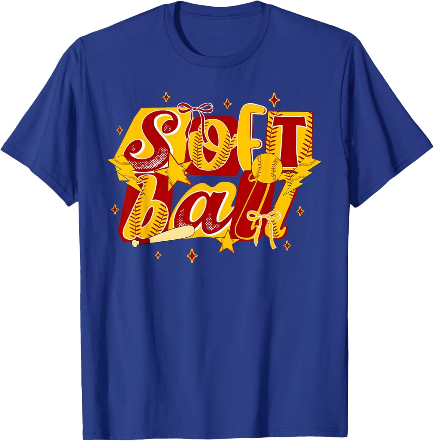 Softball Season Game Day Coquette Bow Retro Girl Women T-Shirt - T-Shirt | Royal