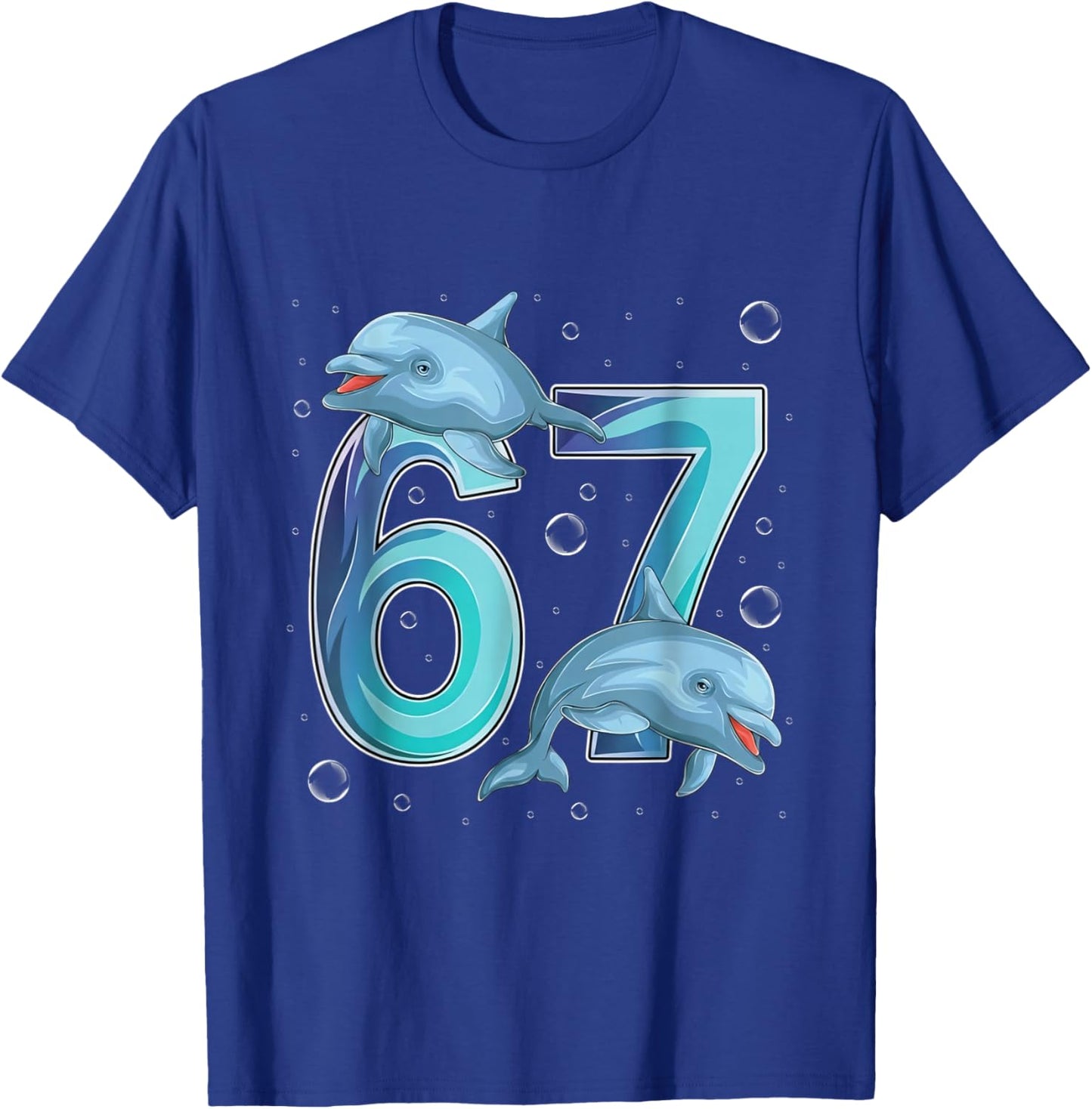 Dolphins 6 7 Six Seven Funny Birthday Under The Sea Design T-Shirt - T-Shirt | Royal