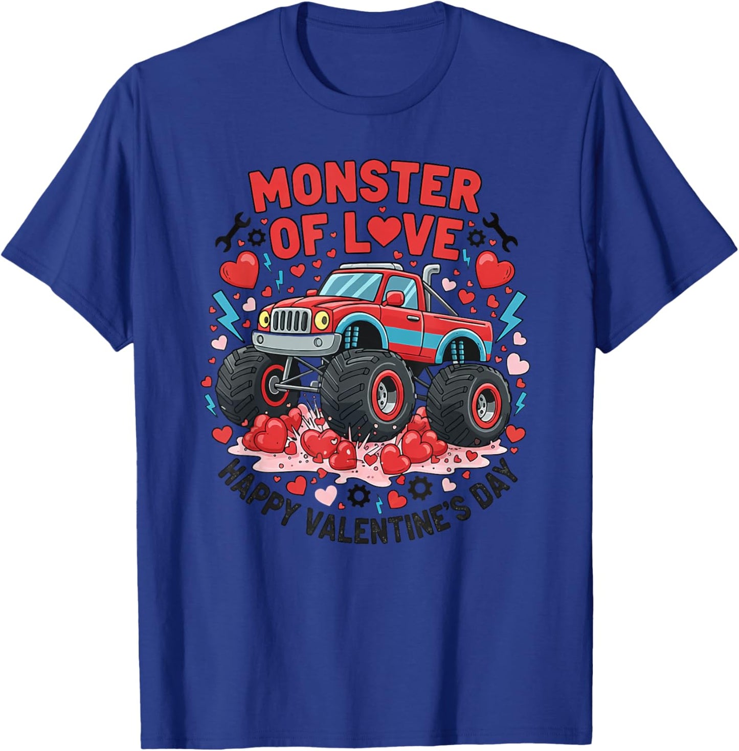 Monster of Love Boys Girls Valentines Day Monster Truck T-Shirt - T-Shirt | Royal