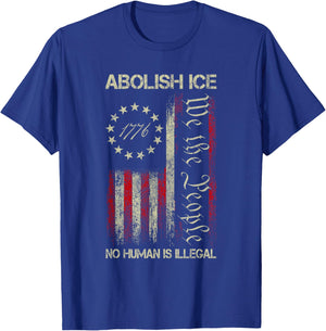 Vintage Abolish ICE No Human is Illegal US Flag Men Women T-Shirt - T-Shirt | Royal