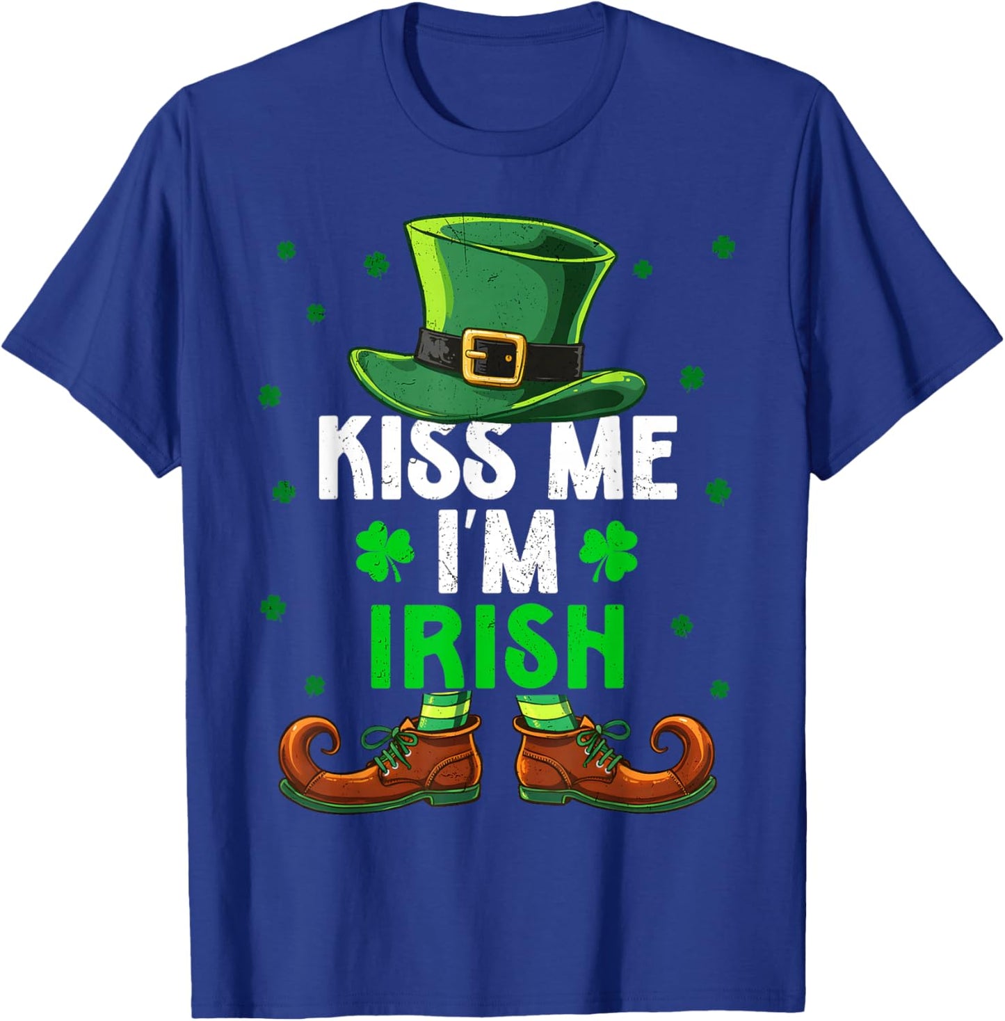 Vintage Funny Kiss Me Im Irish Shamrock St Patrick Men Women T-Shirt - T-Shirt | Royal