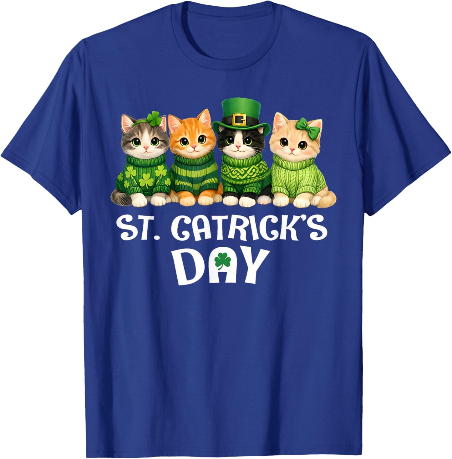 Cute Catricks St Patricks Day Cats Saint Women Girls Kids T-Shirt - T-Shirt | Royal