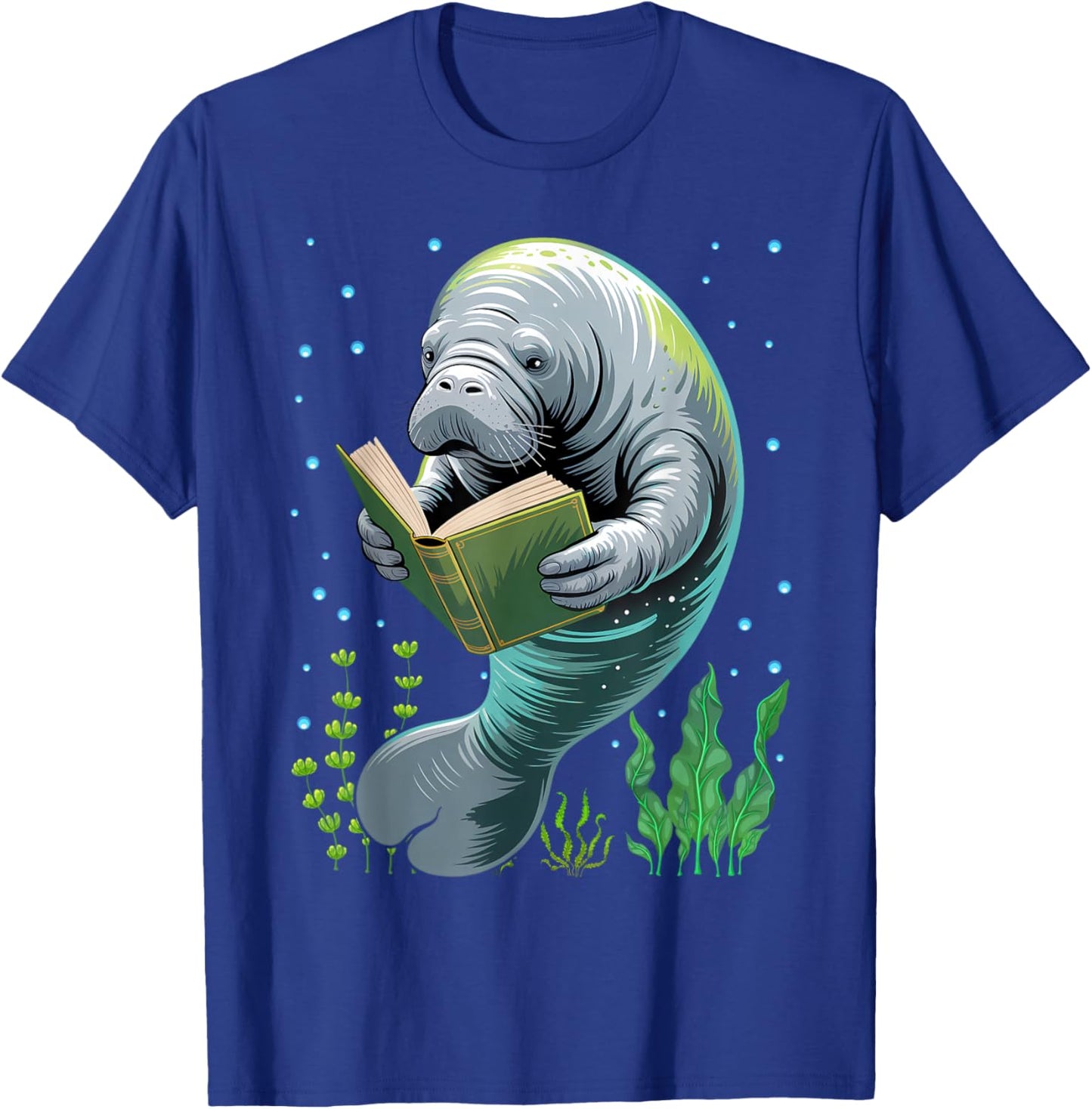 Manatee Reading Book Matching Bookworm Librarian Books Lover T-Shirt - T-Shirt | Royal