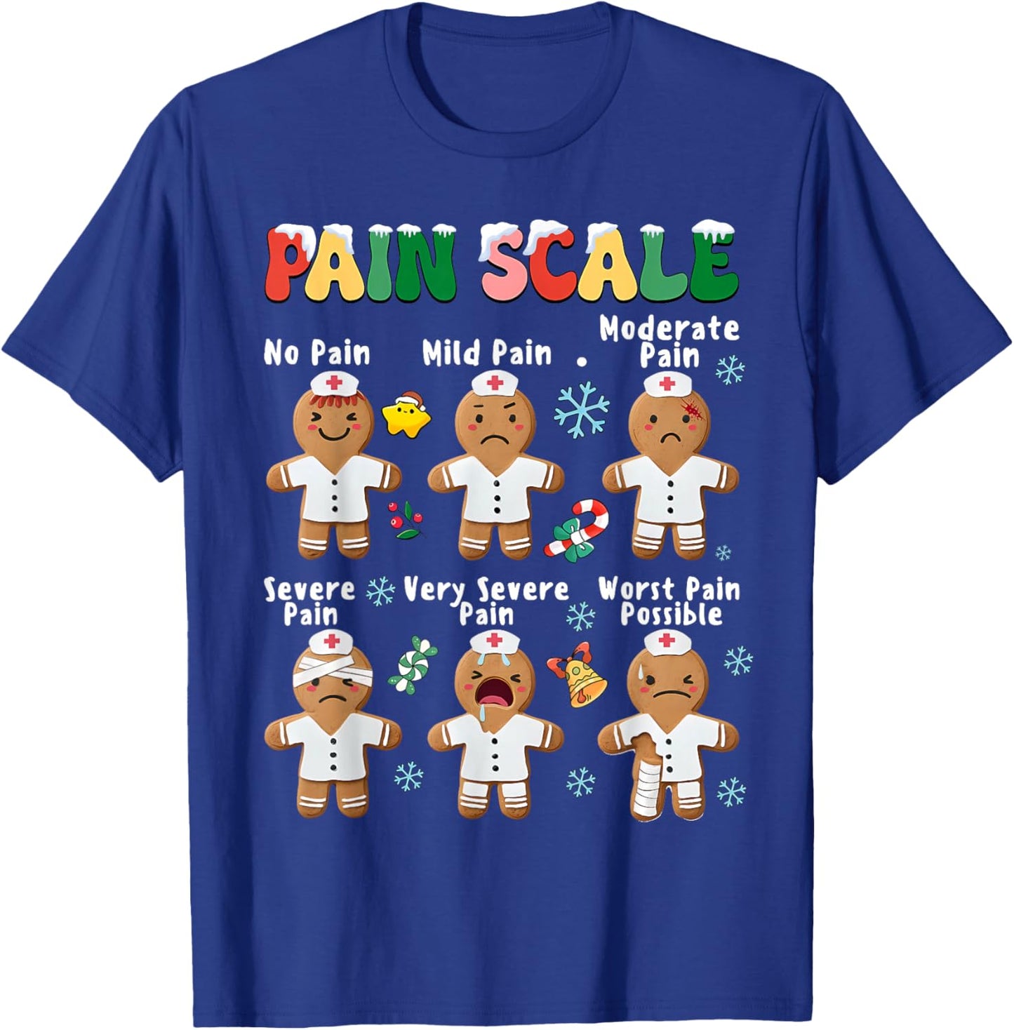 Pain Scale Funny Gingerbread Man Christmas Nurse Holiday T-Shirt - T-Shirt | Royal