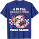 V is for Video Games Cute Axolotl Gamer Valentine Gaming T-Shirt - T-Shirt | Royal