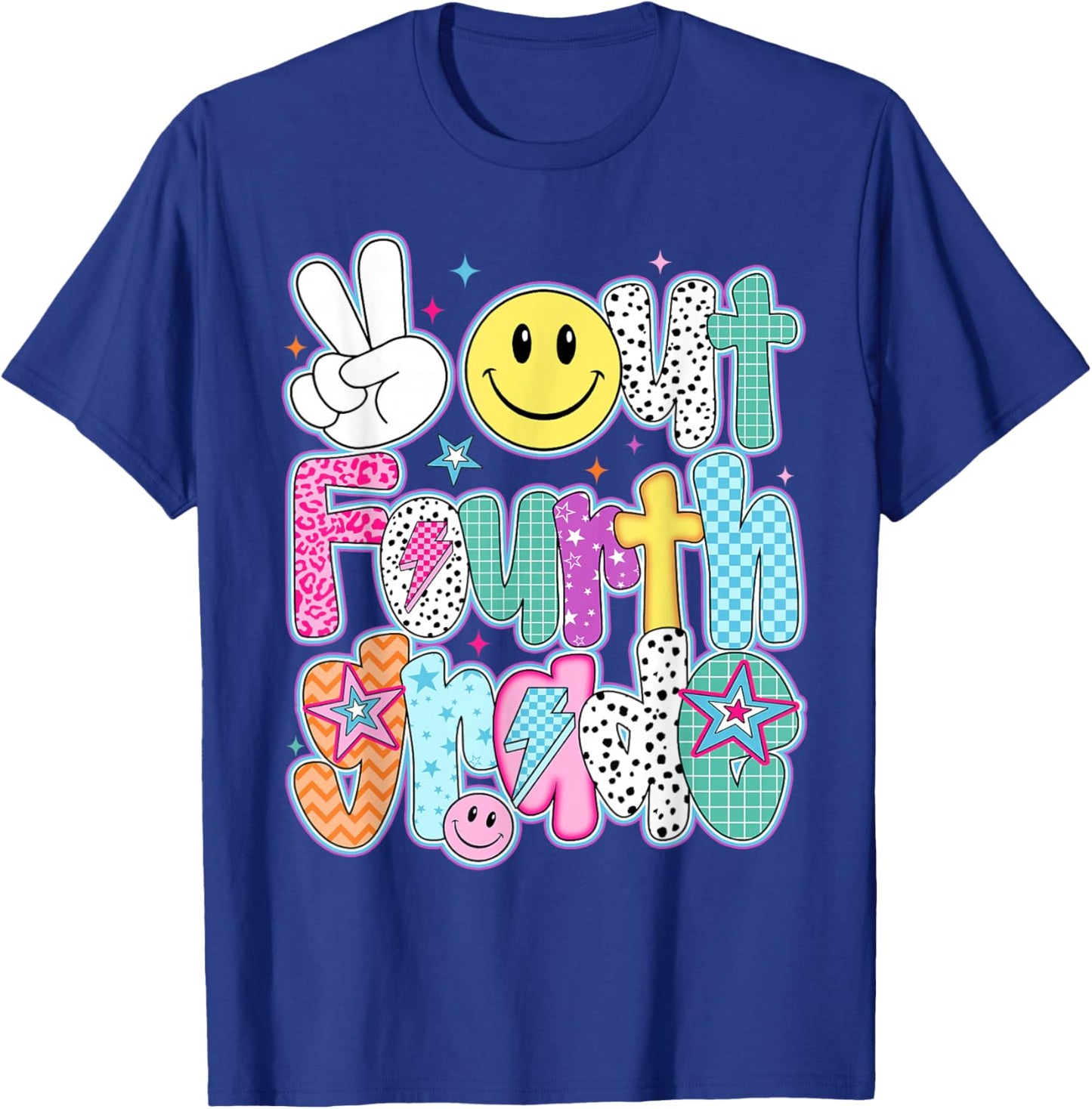 Peace Out Fourth Grade Happy Last Day of School Funny Retro T-Shirt - T-Shirt | Royal