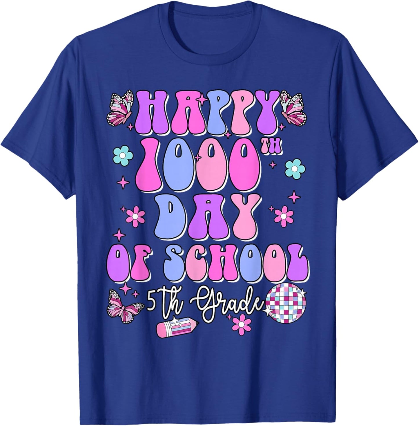 Happy 1000th Day of School Retro Disco 5th Grade Teacher Kid T-Shirt - T-Shirt | Royal