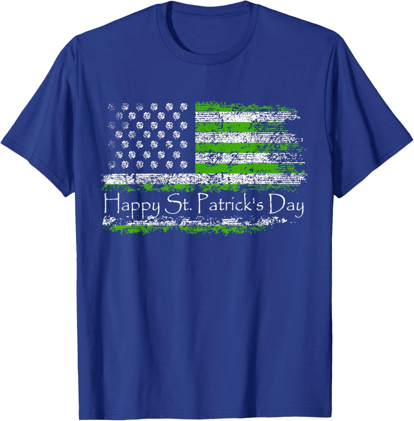 Retro Happy St. Patrick's Day US American Flag Shamrock T-Shirt - T-Shirt | Royal