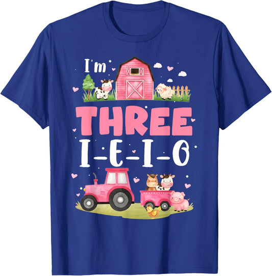 I'm Three I-E-I-O Farm Animal Birthday 3 Year Old Kids T-Shirt - T-Shirt | Royal