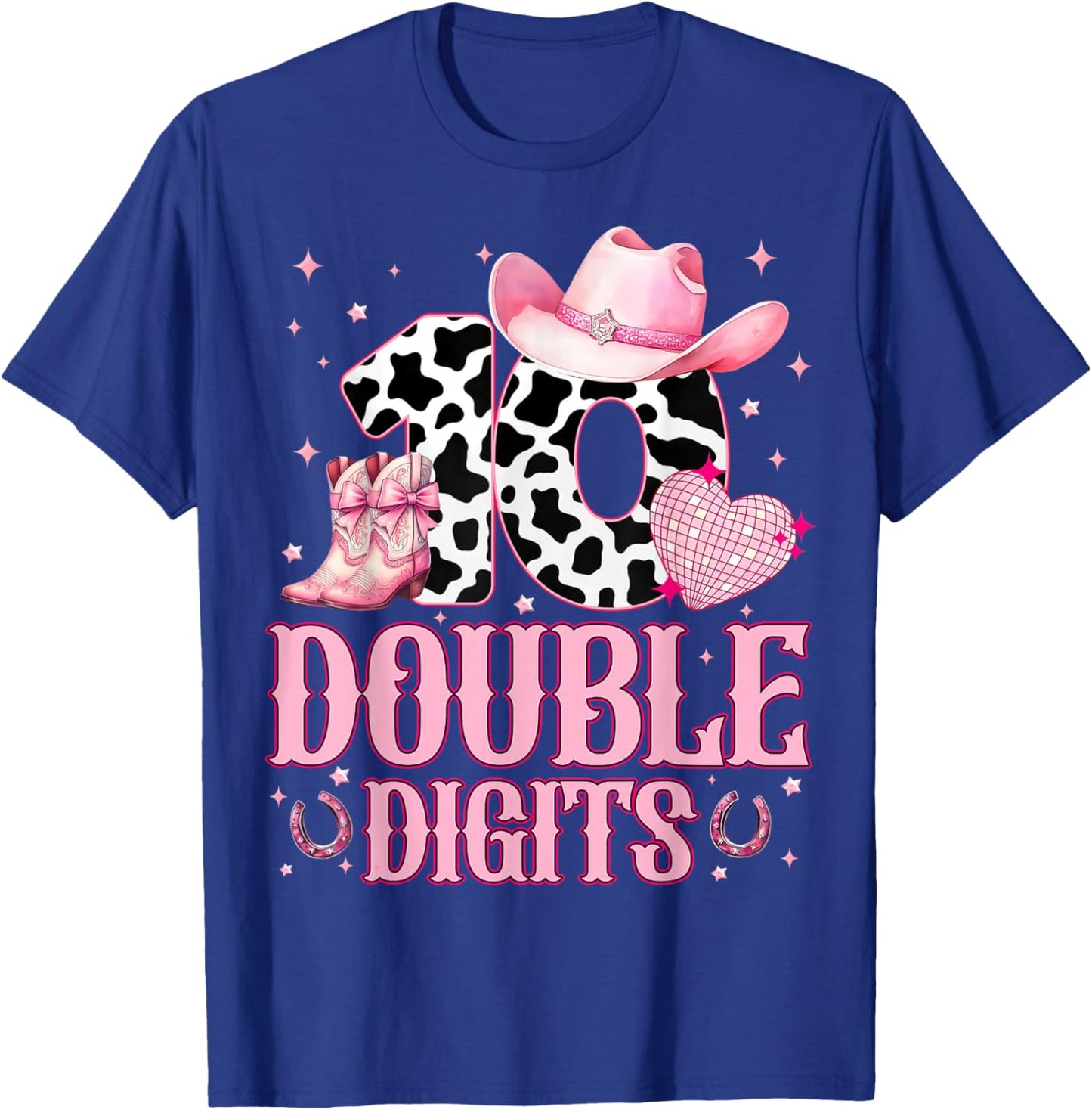 Kids 10th Birthday Girl Western Cowgirl Boots Double Digits T-Shirt - T-Shirt | Royal