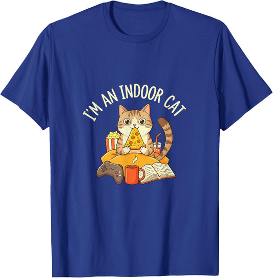 I'm an Indoor CAT Cute Pizza Gaming Reading Relaxed Kitty T-Shirt - T-Shirt | Royal