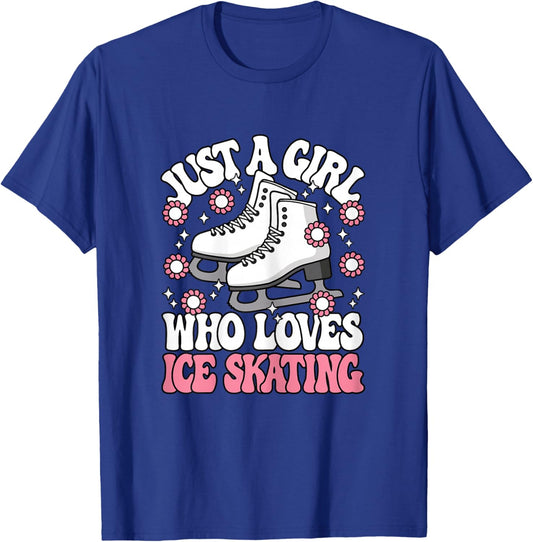 Just A Girl Who Loves Ice Skating Cute Ice Skater Girls Kids T-Shirt - T-Shirt | Royal