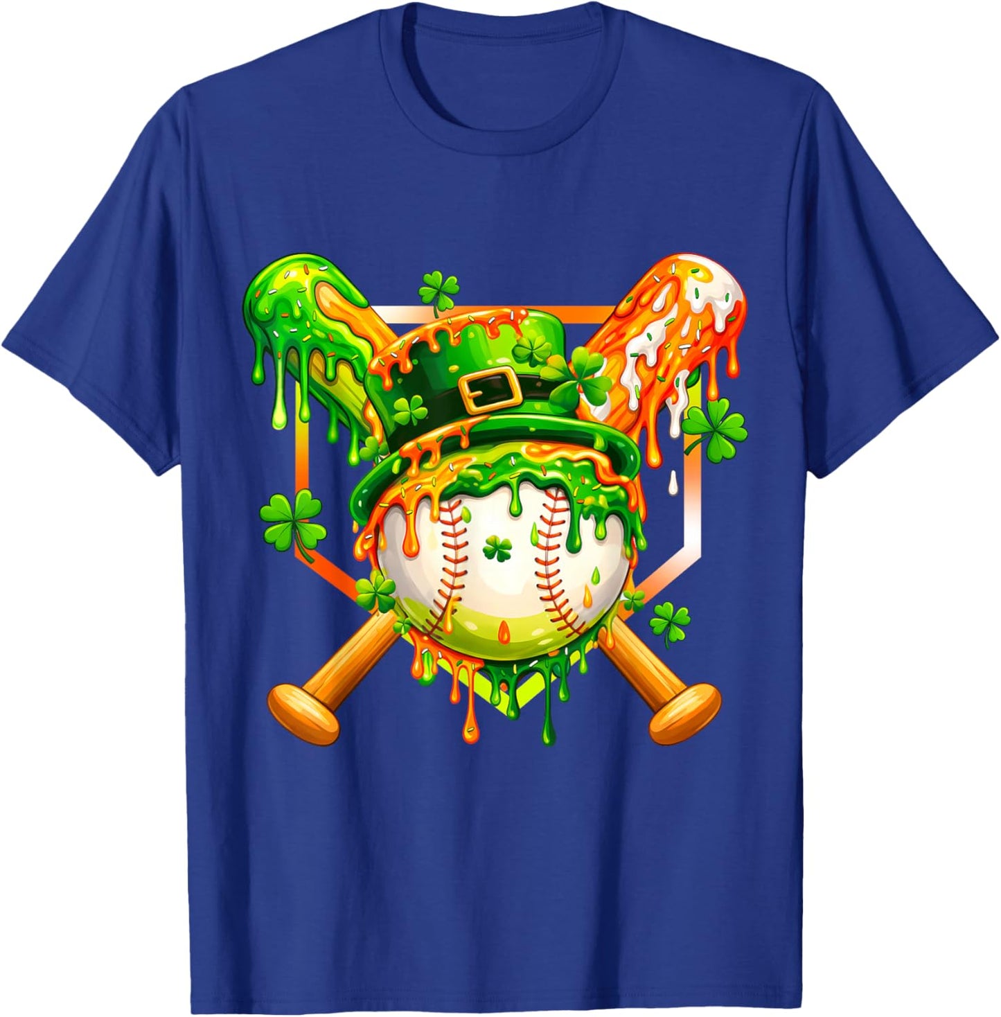 Kids St Patricks Day Baseball Drip Ice Cream Boys Shamrock T-Shirt - T-Shirt | Royal