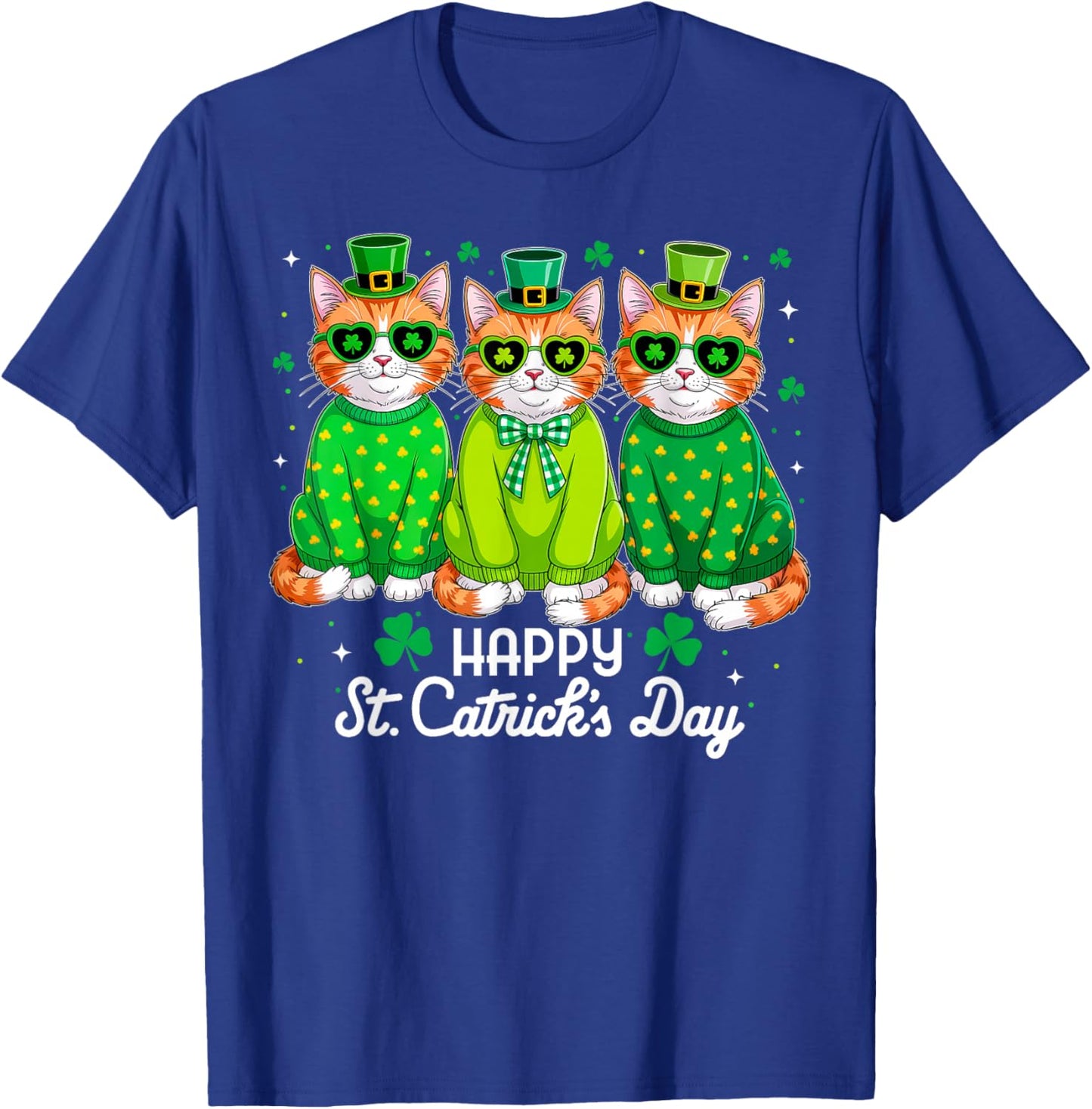 Happy St Catrick's Day Funny Cat St Patricks Day Women Kids T-Shirt - T-Shirt | Royal