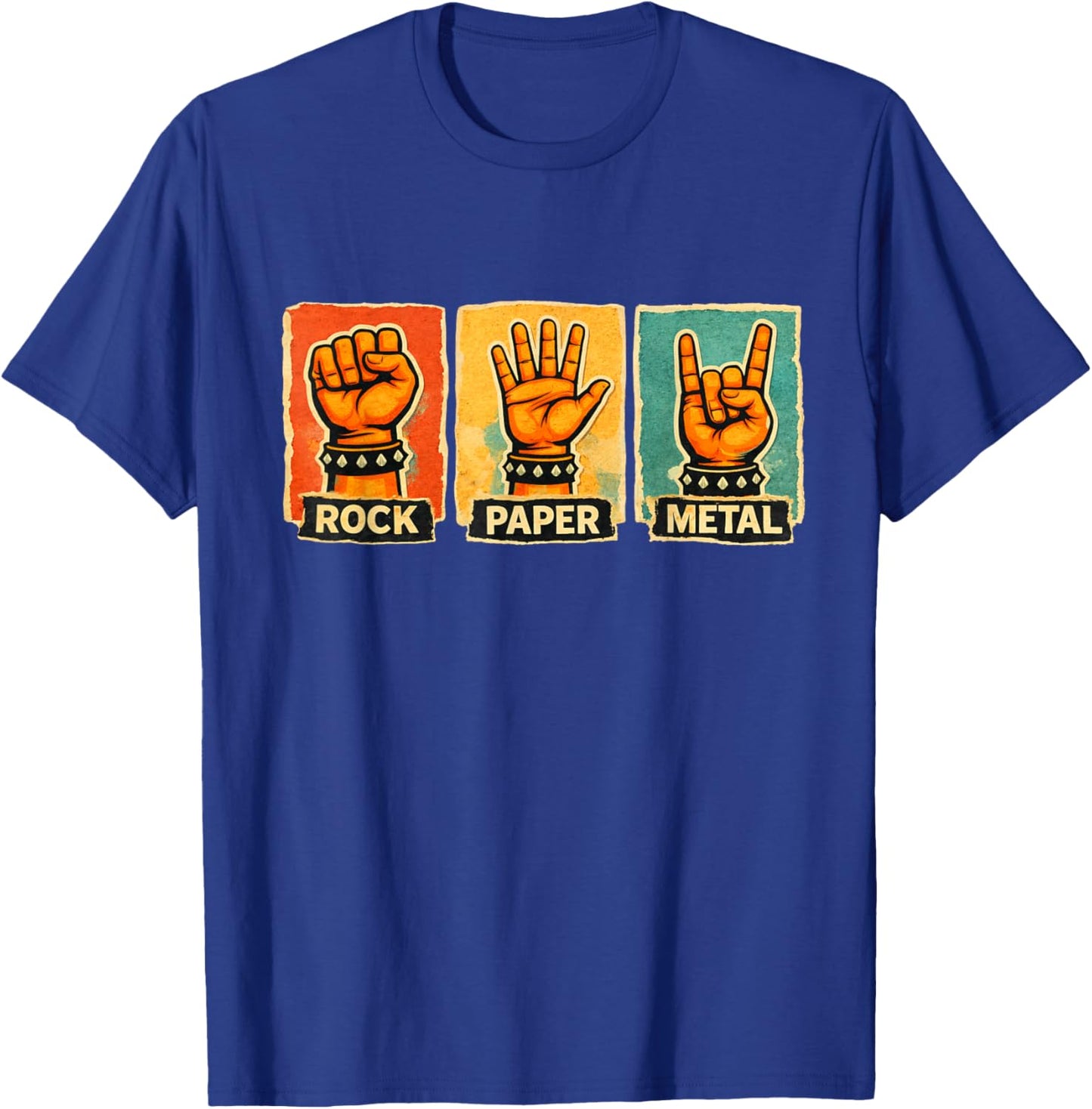 Funny Rock Paper Metal Retro Music Lovers Joke T-Shirt - T-Shirt | Royal