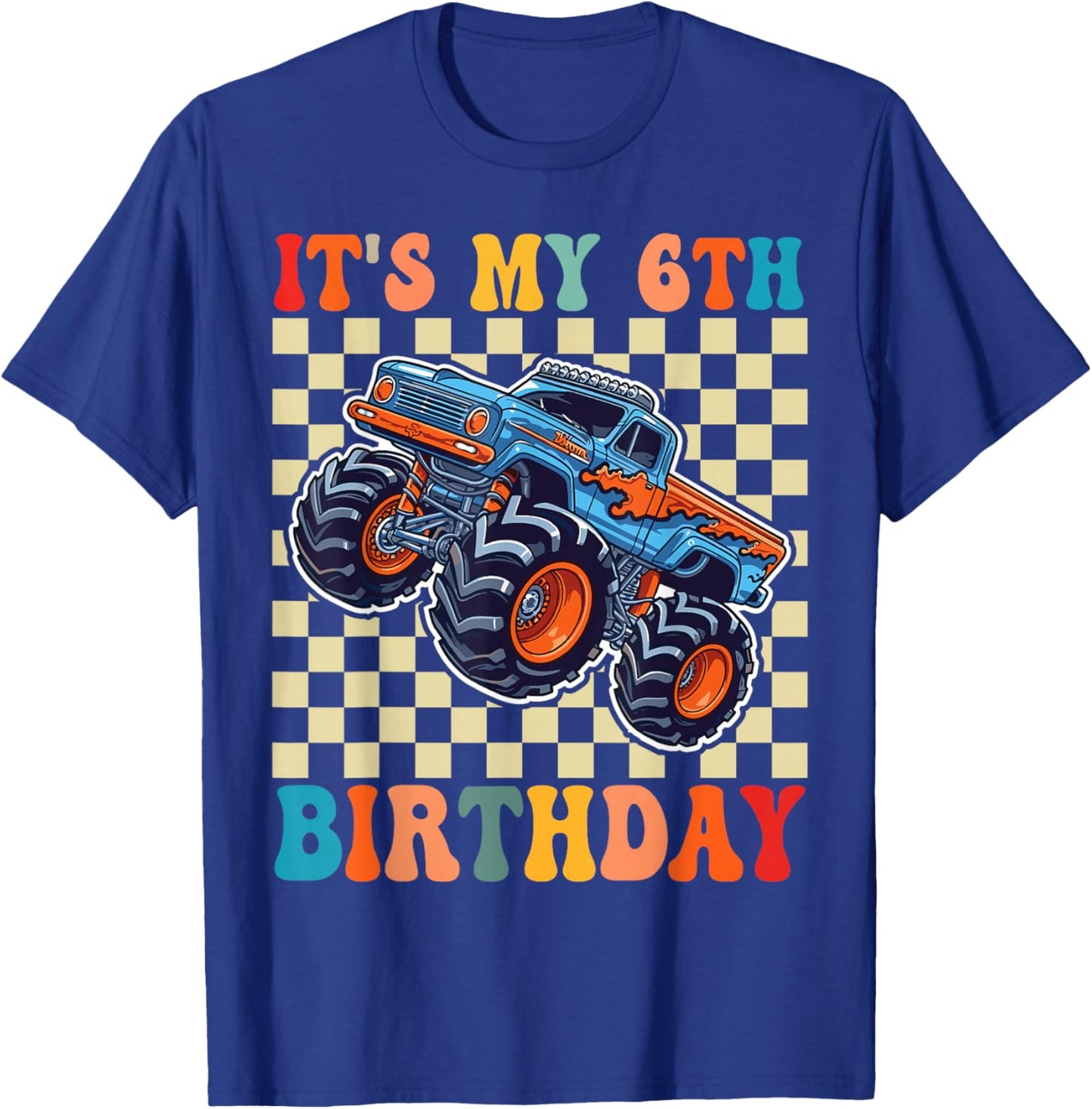 Birthday Monster Truck 6 Year Old Boys 6th Party Born 2020 T-Shirt - T-Shirt | Royal