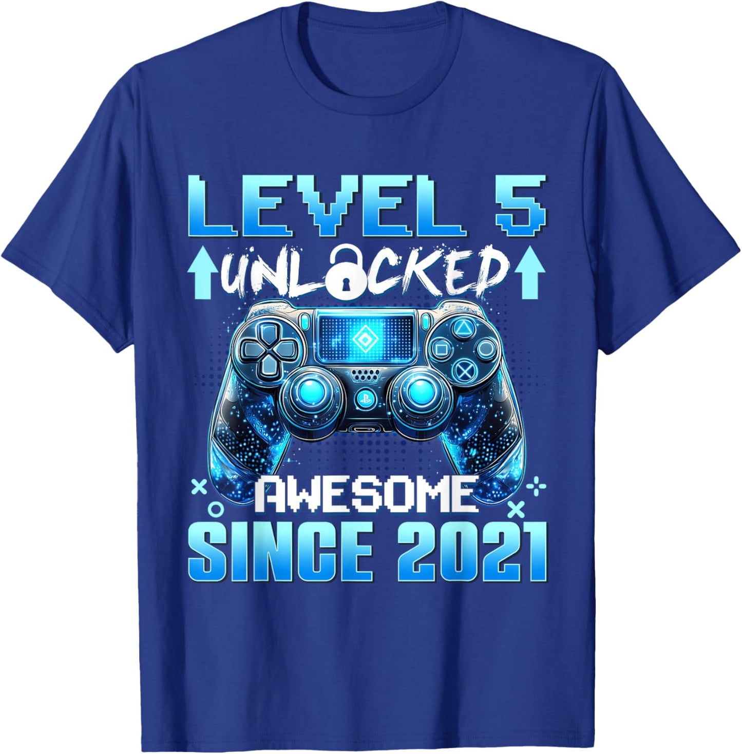 5 Years Old Level 5 Unlocked Awesome 2021 5th Birthday Boys T-Shirt - T-Shirt | Royal