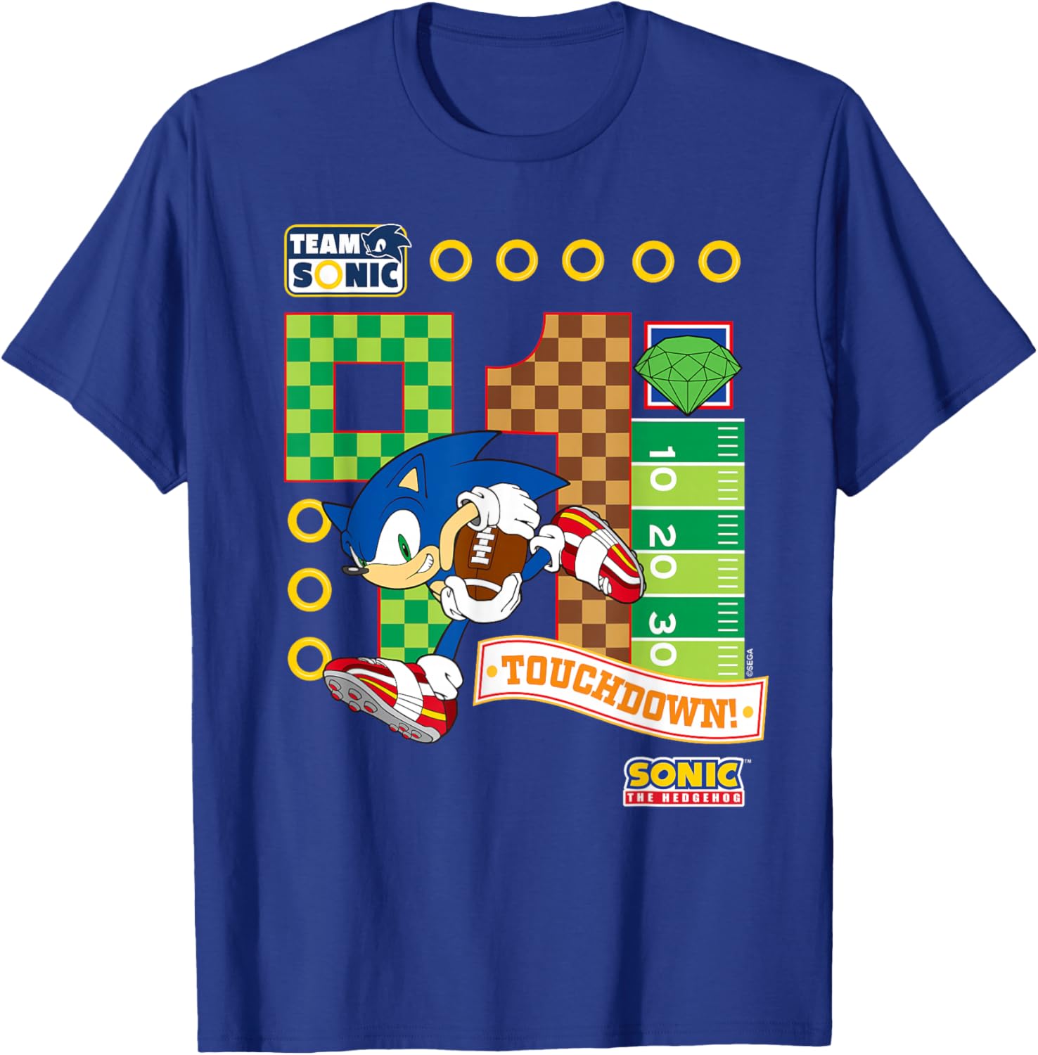 Sonic The Hedgehog - Team Sonic Touchdown T-Shirt - T-Shirt | Royal