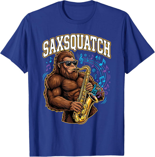 Saxsquatch Bigfoot Saxophone Player Musician Jazz Funny T-Shirt - T-Shirt | Royal